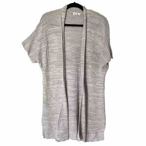 Gap Womens Open Front Cardigan M Short Sleeve Long Line Gray Beige Lagenlook